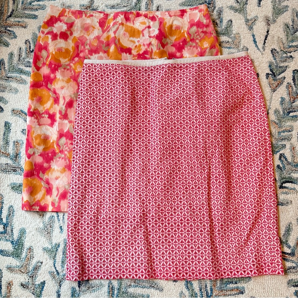 Talbots Set of 2 Skirts Spring Pencil Size 14 Petite Cotton Pink Easter